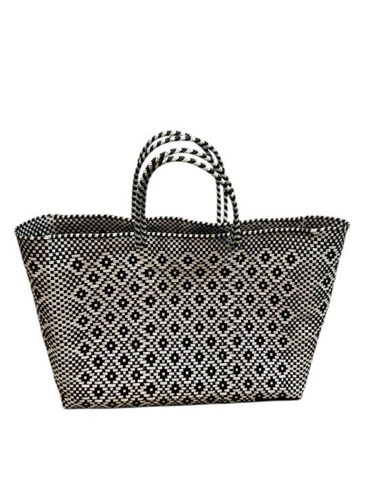 Source Unknown Handbags - Source Unknown Black and White Geometric Woven Tote